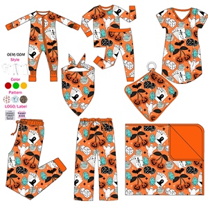 Pijama de Bambú con Cremallera Doble y Estampado de Halloween Personalizado para Bebés y Niños Pequeños, Manga Larga, con Pies Cubiertos - Product Image 1
