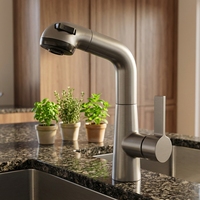 Robinet de lavabo extractible à levage, en cuivre chromé, rotation à 360°, monotrou, pour vasque de salle de bain