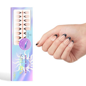 Puntas de extensión de <span class=keywords><strong>uñas</strong></span> <span class=keywords><strong>acrílicas</strong></span> de gel suave de 16 tamaños, puntas de <span class=keywords><strong>uñas</strong></span> prepreparadas, venta al por mayor, diseños de <span class=keywords><strong>uñas</strong></span> de Punta francesa negra almendra corta, 160 Uds. - Product Image 1