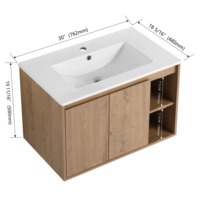 Meuble-lavabo flottant minimaliste avec vasque, bord biseauté à 45 degrés, porte à fermeture douce, pour appartement et hôtel