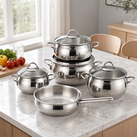 Edelstahl-Kochgeschirr-Set 5-teilig Mit Glasdeckel Kochtopf Bratpfanne für Küche Kochen Großhandel