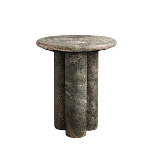 Living Room Furniture Round Forest <strong>Green</strong> Brown Marble Side <strong>Table</strong> <strong>Bedside</strong> <strong>Table</strong> with Three Column-Style Legs for Home Hotel Use - Product Image 1