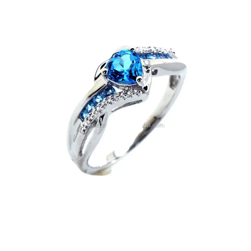 Fashion Design Huwelijkscadeau Hartvorm Sky Londen Blue Topaz 925 Zilveren Luxe Diamond Engagement Ring Voor Vrouwen