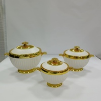 Ensemble de chauffe-plats de luxe sur pied 1.2L 1.8L 3.2L avec bordure dorée, pot isotherme, plat de service thermique pour fêtes musulmanes