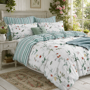 Juego de Ropa de Cama de Algodón con Diseño de Libélulas y Flores Silvestres, Funda de Edredón con Rayas Florales, para Venta al por Mayor y Dropshipping en la UE, 3 Piezas - Product Image 5
