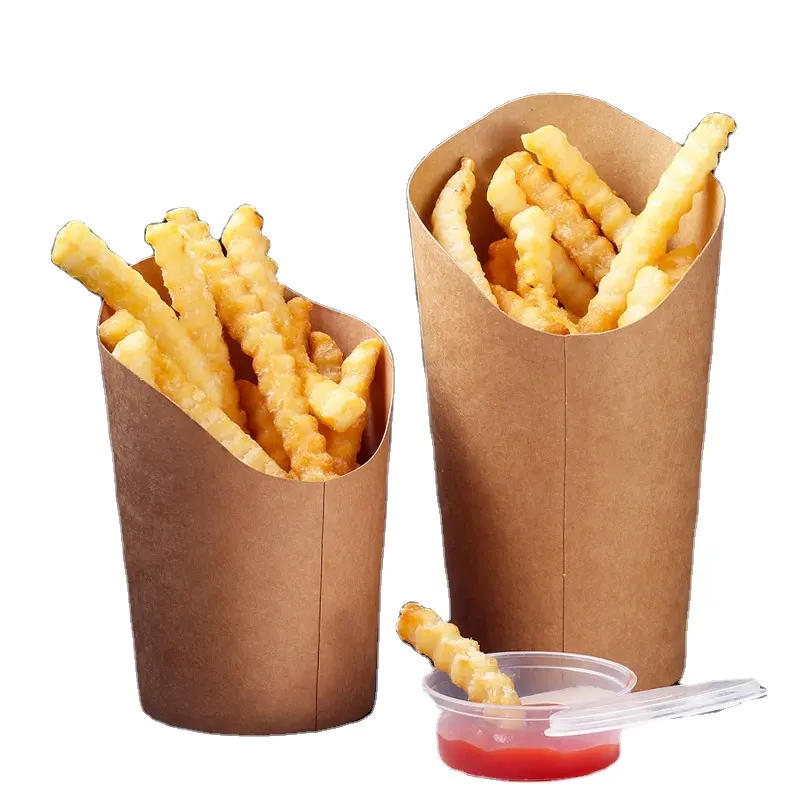 Vasos de embalaje de patatas fritas desechables de colores personalizables de alta calidad, venta de salida de fábrica a granel para la industria alimentaria, vaso de papel