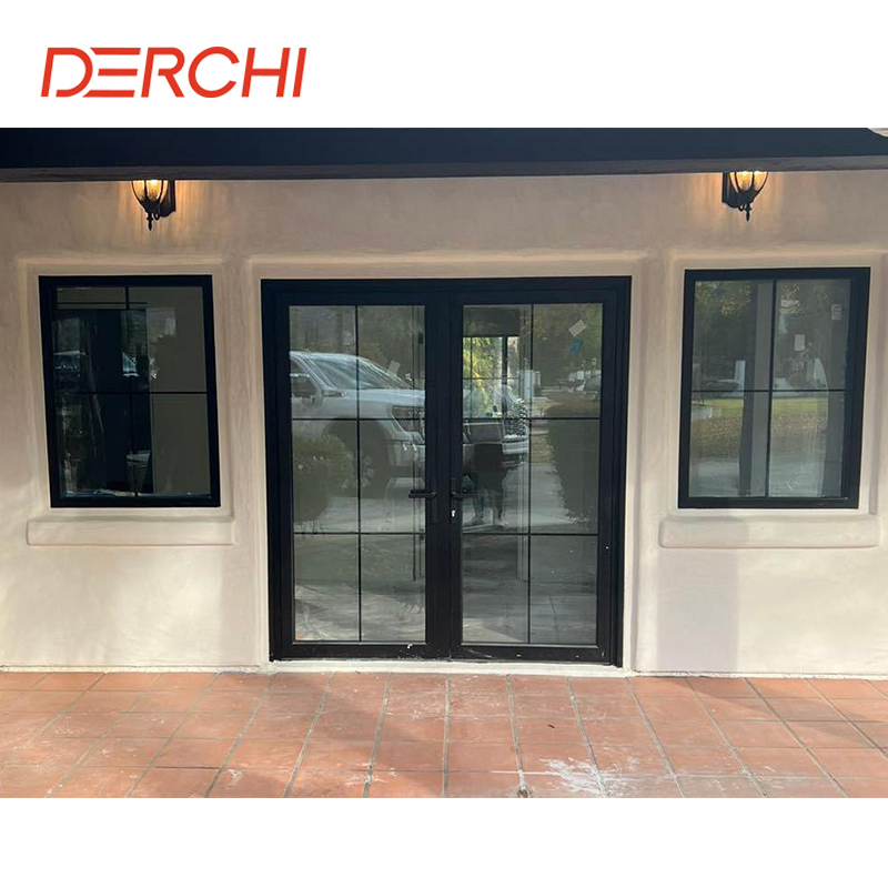 DERCHI Light Single Door Wrought Iron Modern Luxury French Door Simple Elegant Design Glass Steel Swing Enter Aluminium Doors · image 6
