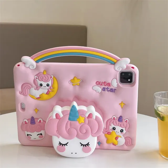 2026 Silicone Tablet Cases iPad Air Mini 2-10th Gen Child Case with Cartoon Unicorn Design Silicone Protective Cases With Strap
