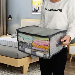 High Quality <b>PVC</b> Plastic Foldable <b>Clothes</b> Storage Containers Non-Woven Fabric Reinforced H-Type Handles Organizer for Wardrobe - Product Image 2