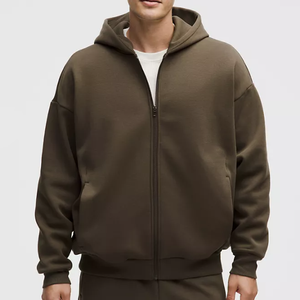 Oversized <strong>Khaki</strong> Fleece Hoodie and Sweatpants Two Piece Set <strong>Men's</strong> Loose Full Zip <strong>Tracksuit</strong> for Casual Daily Loungewear - Product Image 1
