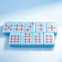 Tuiles de Mahjong sculptées à la main pour l'heure du cocktail, en acrylique bleu ciel, blocs numérotés pour le jeu, accessoires pour soirée Mahjong
