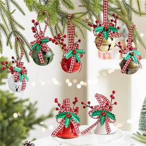 New High Quality Wrought Iron Bow Bell <b>Christmas</b> <b>Tree</b> Wind Bell Pendant Holly Leaves Red Berries Holiday Decorations Window - Product Image 1