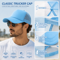 Topi Trucker Custom Bordir Timbul Pola Bintang Aksen Tali Jaring Bernapas Tahan Air Bagian Belakang Pesanan Grosir Topi Golf