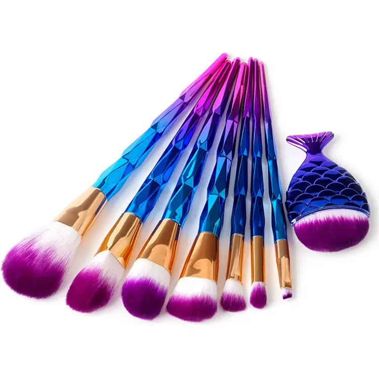 Daily Face Beauty Make Up Tools Professional And Variety Design Electroplated plastic Handle man-made fiber Brushes Set