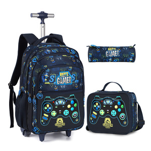 Ensemble sac à dos à roulettes de football pour enfants avec sac à déjeuner et trousse à crayons, sac d'école à roulettes 3-en-1 unisexe avec fermeture éclair tendance - Product Image 1