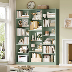 Estantería Alta y Ancha de 188 <span class=keywords><strong>cm</strong></span>, Directo de Fábrica BSCI, Librería con 17 Compartimentos, <span class=keywords><strong>Estante</strong></span> de Almacenamiento Vertical Verde para Sala de Estar, Oficina, Estudio - Product Image 4