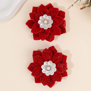 Glitter Velvet <b>Flower</b> Hair Clips Pearl Rhinestone Fabric Barrettes For Girls Autumn Winter Kids Hair Accessories - Product Image 3