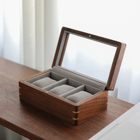 Boîte à montres en bois de noyer noir avec couvercle en verre, organisateur de bijoux à 3 positions, cadeau de luxe vintage, vente en gros, personnalisable