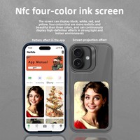 Étui de téléphone portable NFC à écran encre avec support anneau 2-en-1, texture cuir, DIY, miroir d'écran, antichute, en TPU pour