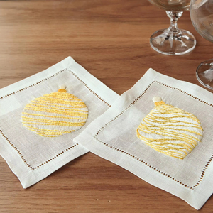 <b>Golden</b> Ornaments Linen Cocktail Napkins – 100% Natural Linen Reusable Drink Napkins, Elegant Decorative Design for <b>Bar</b>, Party - Product Image 1