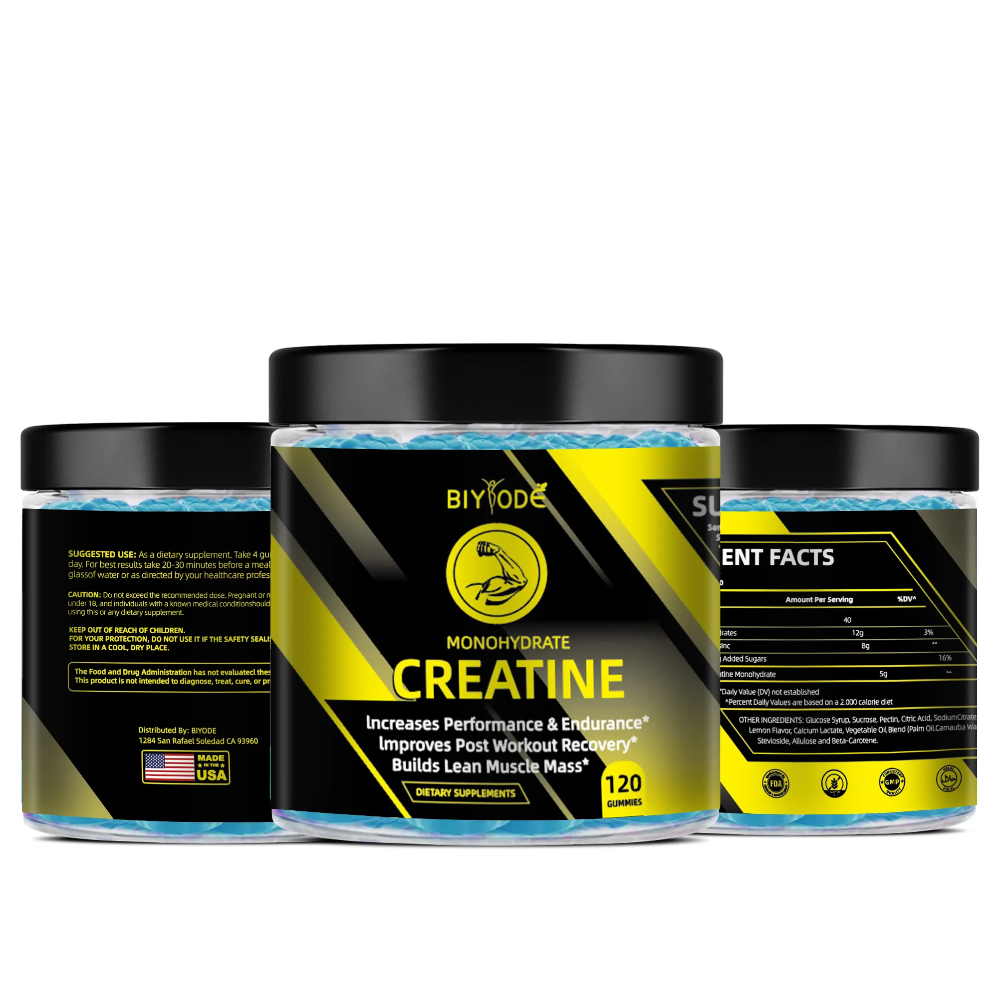 BIYODE creatine monohydrate pre workout private label wholesale for muscle tech building sport nutrition supplement 120 gummies