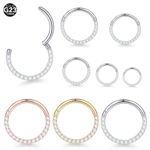 Anillos de tabique de aro de segmento con bisagras de titanio de grado de implante F136 con anillo de nariz dorado de circonitas blancas pavimentadas hacia adelante - Product Image 1