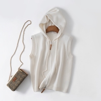 Cardigan décontracté épais en tricot à capuche sans manches avec fermeture éclair pour femme, pull en cachemire à capuche