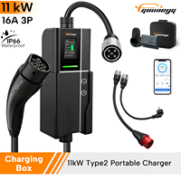 Nouveau chargeur EV GUWIEYG Wifi modèle 11 kW, type 2, 16 A, boîte de charge portable, câble de 5 m, prise Schuko, fonction de temporisation, domicile, 380 V