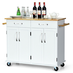 Modern DB Rolling Kitchen Island <b>Cart</b> with Smooth Lockable Wheels and Rubber <b>Wood</b> Top - Product Image 2