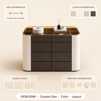 Armoire à bijoux en cuir crème, directement de l'usine, avec dessus en verre trempé fumé, éclairage LED et rangement écologique