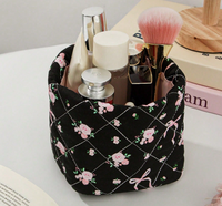 Sac de rangement pour cosmétiques, panier organisateur de maquillage, imprimé floral, conteneur de maquillage en coton