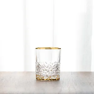 Verres à whisky créatifs en verre gravé diamant plaqué or 10oz, meilleures ventes