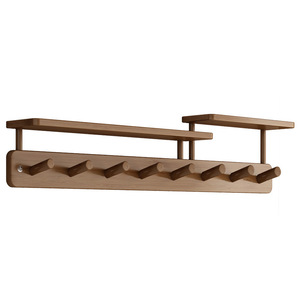 Wall-Mounted Coat Rack Bamboo Self-<b>Adhesive</b> Entryway Storage With Shelf For Coat And Cap Organizer - Product Image 1