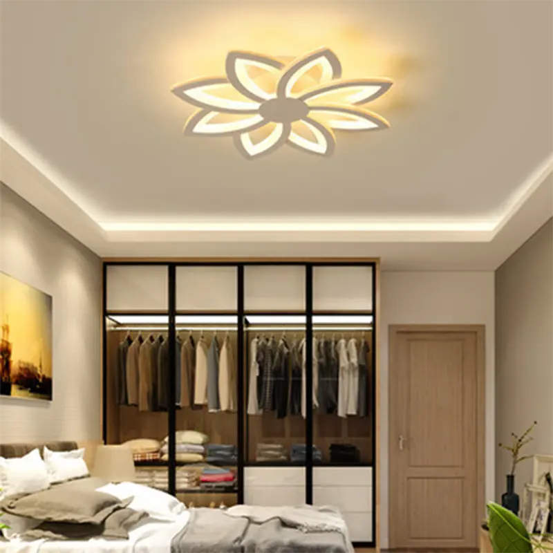 침실 거실 색상 변경 침실 천장 조명을위한 아크릴 꽃 모양 현대 천장 램프