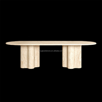 Dougbuild Table de cuisine en marbre travertin de luxe personnalisée 210cm-240cm Design moderne Forme ovale ronde