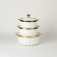 Nouvelle marmite en céramique de luxe plaquée or et cuisinière en porcelaine à double oreille, grande marmite avec couvercle