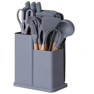 Kitchen <b>Tool</b> Set 2025 New Style 19-Piece Eco-Friendly Black Green Pink Gray Cooking <b>Tools</b> <b>Silicone</b> Wood Hand Grip Utensils - Product Image 1