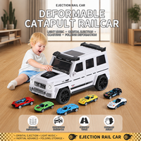 Circuit de Voitures SUV Transformable 2-en-1 avec Mini-Voitures, Lanceur à Catapulte, Lumières, Sons et Véhicules à Friction pour Enfants