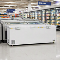 Congélateur horizontal à trois portes de grande capacité 1388L à refroidissement direct pour supermarchés.