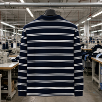 Kaos Bergaris Yingling Pria Lengan Panjang Kerah Bulat Sweatshirt Garis Putih Navy Kerah Bergaris Rajut Bordir Kustom Atasan Rajut