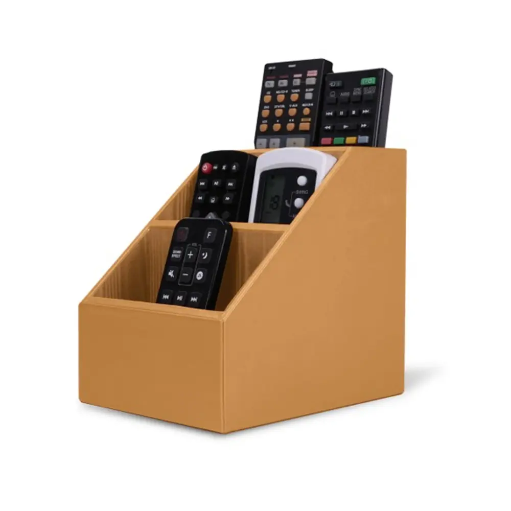 Home office room plywood with faux PU leather sheath storage box remote control holder organizer