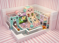 Equipo de Juego Interior Personalizado con Temática Animal Pastel: Torre en Forma de Cabeza de Gato, Tobogán de Oso, Sacos de Boxeo, Puente de Cuerdas y Piscina de Bolas |   FEC para Niños