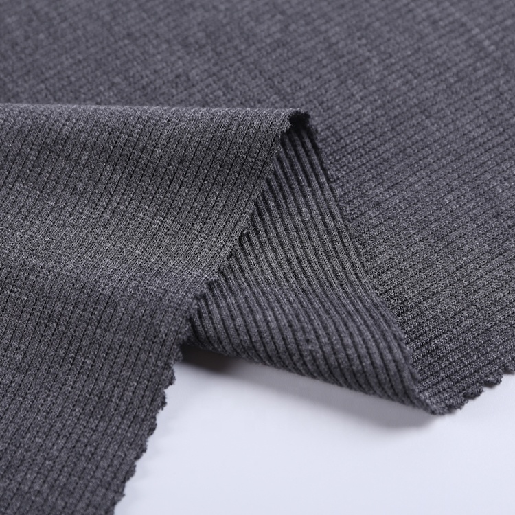 Factory direct thick dark gray 2*2 rib wrap knit polyester fabric stretch