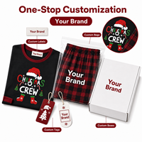 Ensemble de pyjamas assortis pour la famille en polyester à carreaux noirs avec lettres en relief personnalisées pour Noël, vêtements de nuit pour hommes, femmes et enfants, dropshipping POD MOQ 1PC