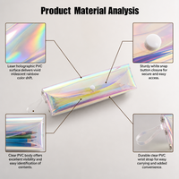 Étui à crayons transparent en PVC holographique laser arc-en-ciel avec fermeture à bouton-pression, pour l'école, le bureau, la papeterie, logo personnalisé OEM