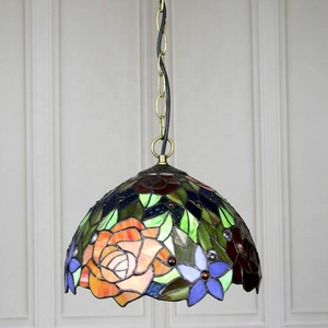 LongHuiJing Tiffany Style Multi-<b>light</b> or Single <b>Light</b> <b>Rose</b> Stained Glass Chandelier, 12" Handmade Shade - Product Image 2