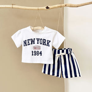 Yaz rahat bebek için giyim setleri yenidoğan yürüyor bebek pamuk mektup baskılı tişört nefes şort takım 2 adet yenidoğan bebek - Product Image 3