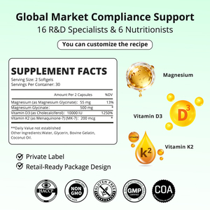 Complément alimentaire personnalisé D3 K2 Magnésium en gélules molles pour adultes, fabricant OEM, supplément alimentaire en vrac, marque privée - Product Image 2