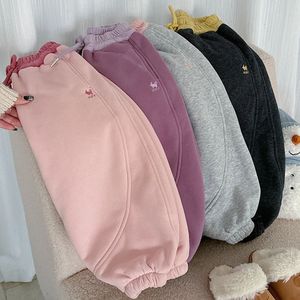 Tongxingyuan Girls Winter Fleece <b>Lined</b> Thickened Casual <b>Pants</b> Solid Color Knitted Cotton Warm <b>Pants</b> - Product Image 2