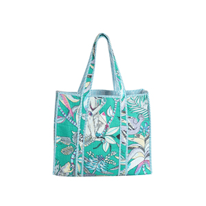 Floral Panelled Canvas Tote <b>Bag</b> Bohemian Open Top Summer Shopping <b>Bag</b> Green White Blue - Product Image 3